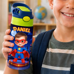 Custom Photo Kids Insulated Water Bottle - Personalized Back To School Gifts For Kids - Hero In Training