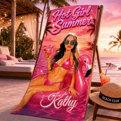 Custom Face Flamingo Beach Towel, Personalized Bachelorette Gift, Gag Gifts.