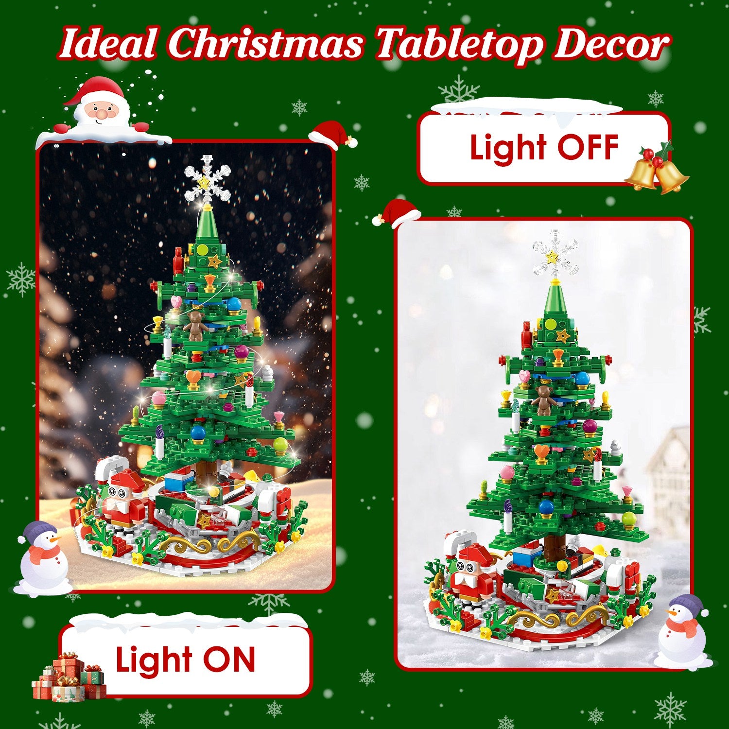 701-Piece Christmas Tree Advent Calendar Building Blocks – Build-a-Day Countdown Toy with Festive Glowing Lights, 24 Daily Surprises & Mini Figures, Holiday Tabletop Decor & Gift for Kids & Adults