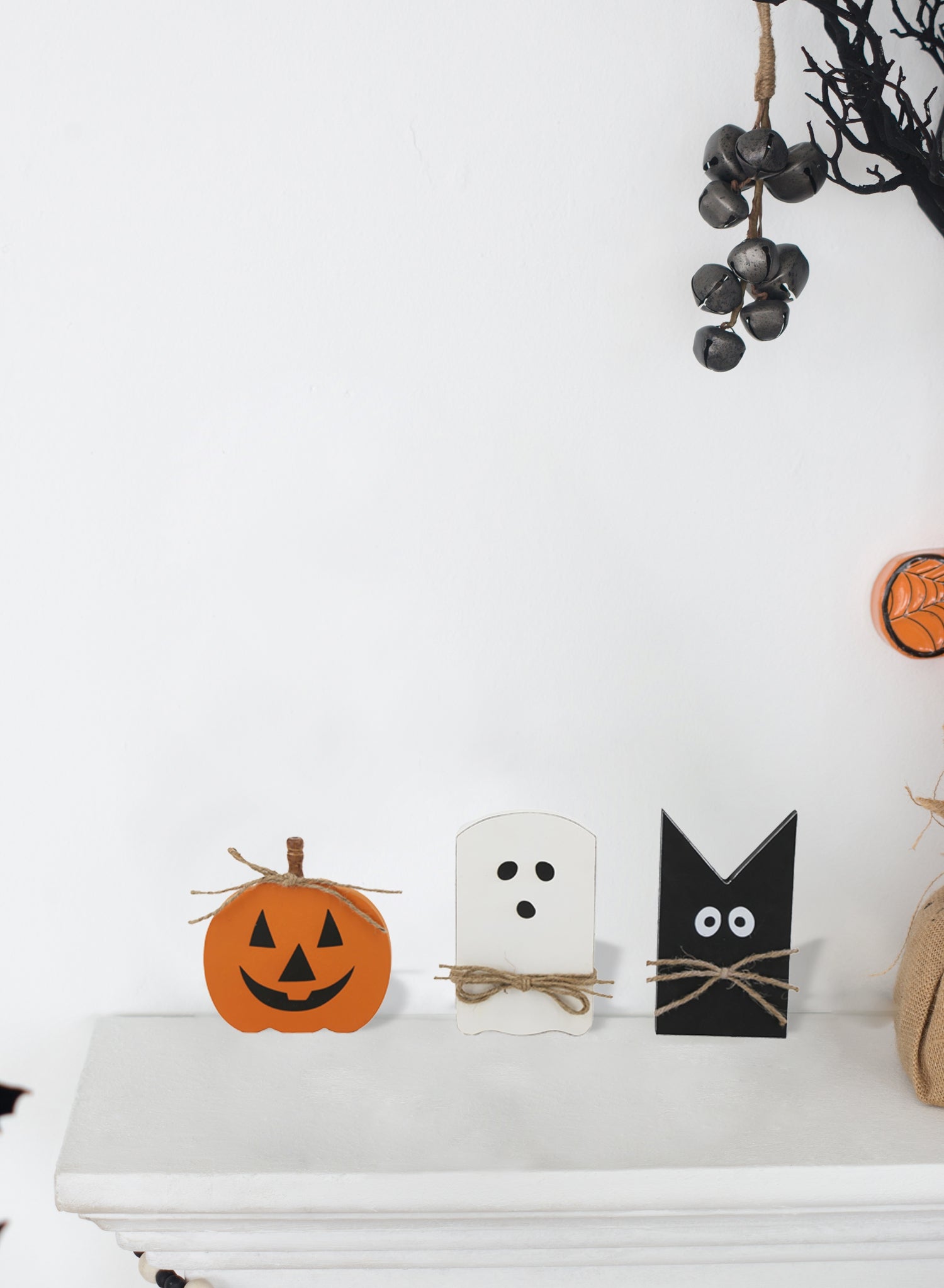 set of 3 flat MDF table decor pieces with pumpkin, ghost and bat cutouts - product photo 5 of 7