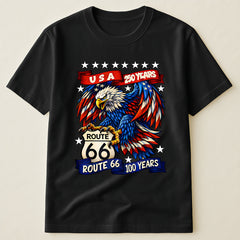 Route 66 100th & USA 250th Anniversary Eagle T-Shirt, Vintage American Highway Flag Tee