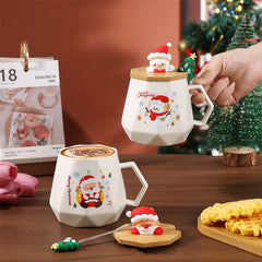 Christmas Mug Gift Set with Warmer - Santa Ceramic Coffee Mug, Wooden Lid & Tree Spoon, Holiday Keepsake Gift Box (4-Piece)