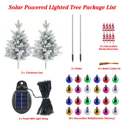 2Pcs Solar Powered Lighted Christmas Tree Urn Filler With Light Artificial Xmas Trees Light with Berries Decor Balls LED Pathway Pine Tree IP44 Waterp