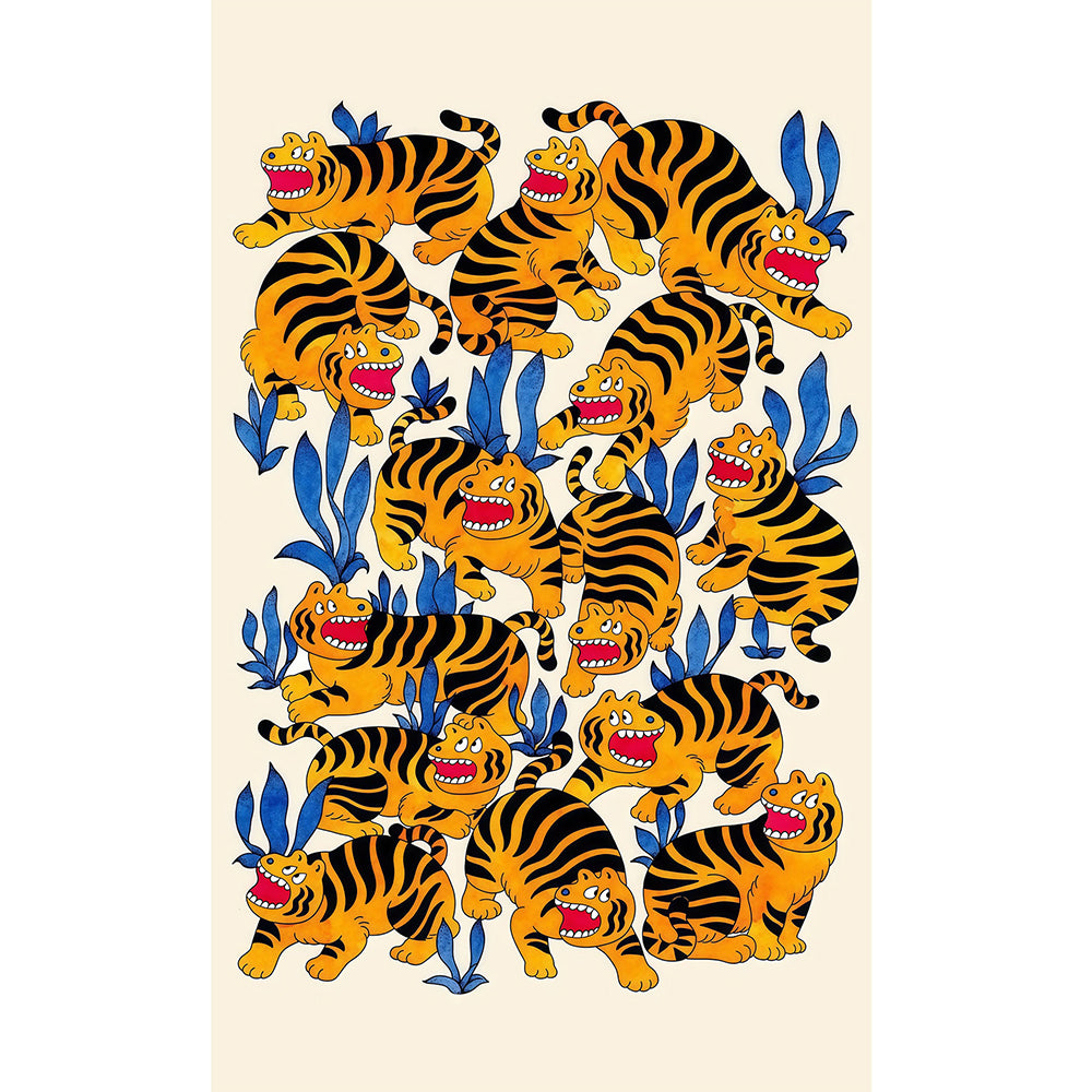 Cute Folk Art Tigers Watercolor Style Throw Blanket