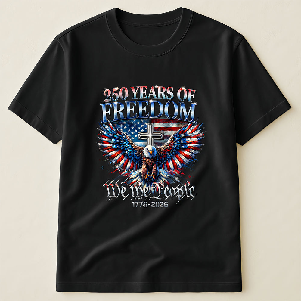 1776-2026 USA "We The People" T-Shirt, Patriotic Eagle with Cross and American Flag Tee