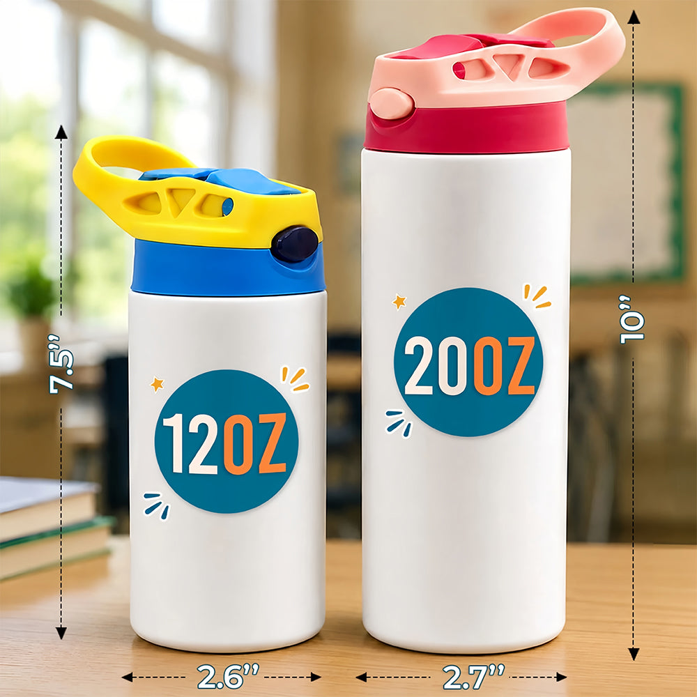 Customized student insulated water bottle 20 oz - An individualized school gift for children - School bag, textbooks, pencils printed on it