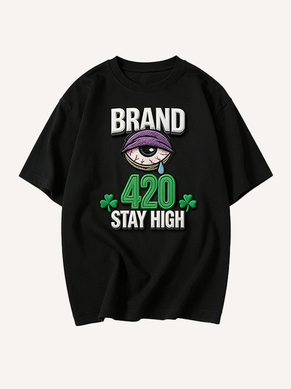 420 Theme Prophet's Glasses Are Sleepy Printed Short Sleeve