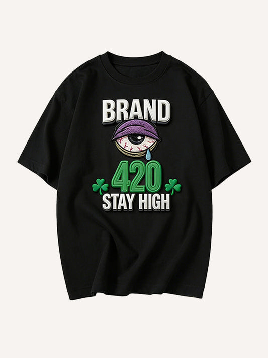 420 Theme Prophet's Glasses Are Sleepy Printed Short Sleeve