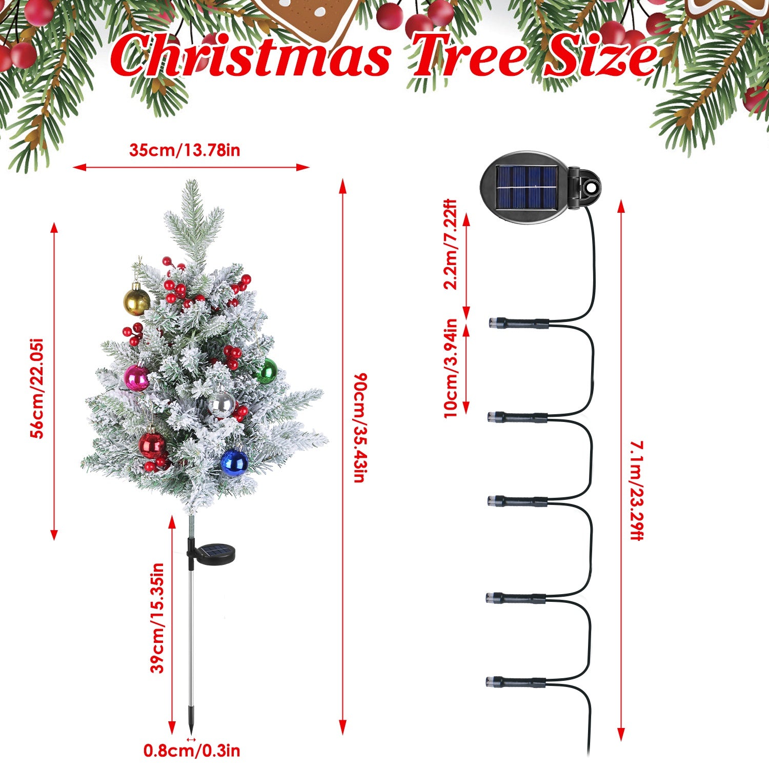 2Pcs Solar Powered Lighted Christmas Tree Urn Filler With Light Artificial Xmas Trees Light with Berries Decor Balls LED Pathway Pine Tree IP44 Waterp