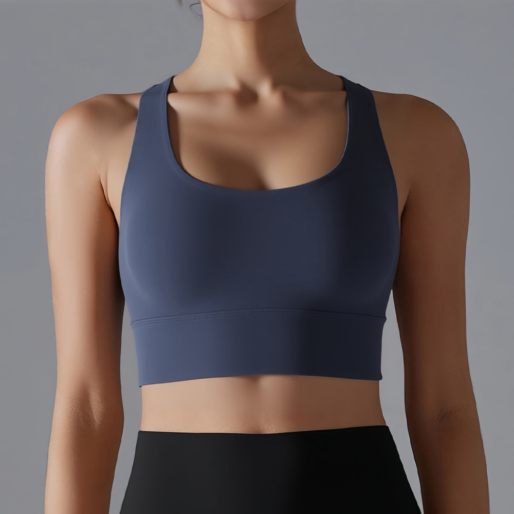 Crisscross Back High Support Sports Bra - Adjustable Hook-and-Eye Back Workout Crop Top