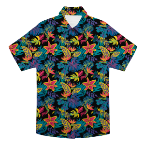 Neon Tropical Floral Print Bold Hawaiian Shirt