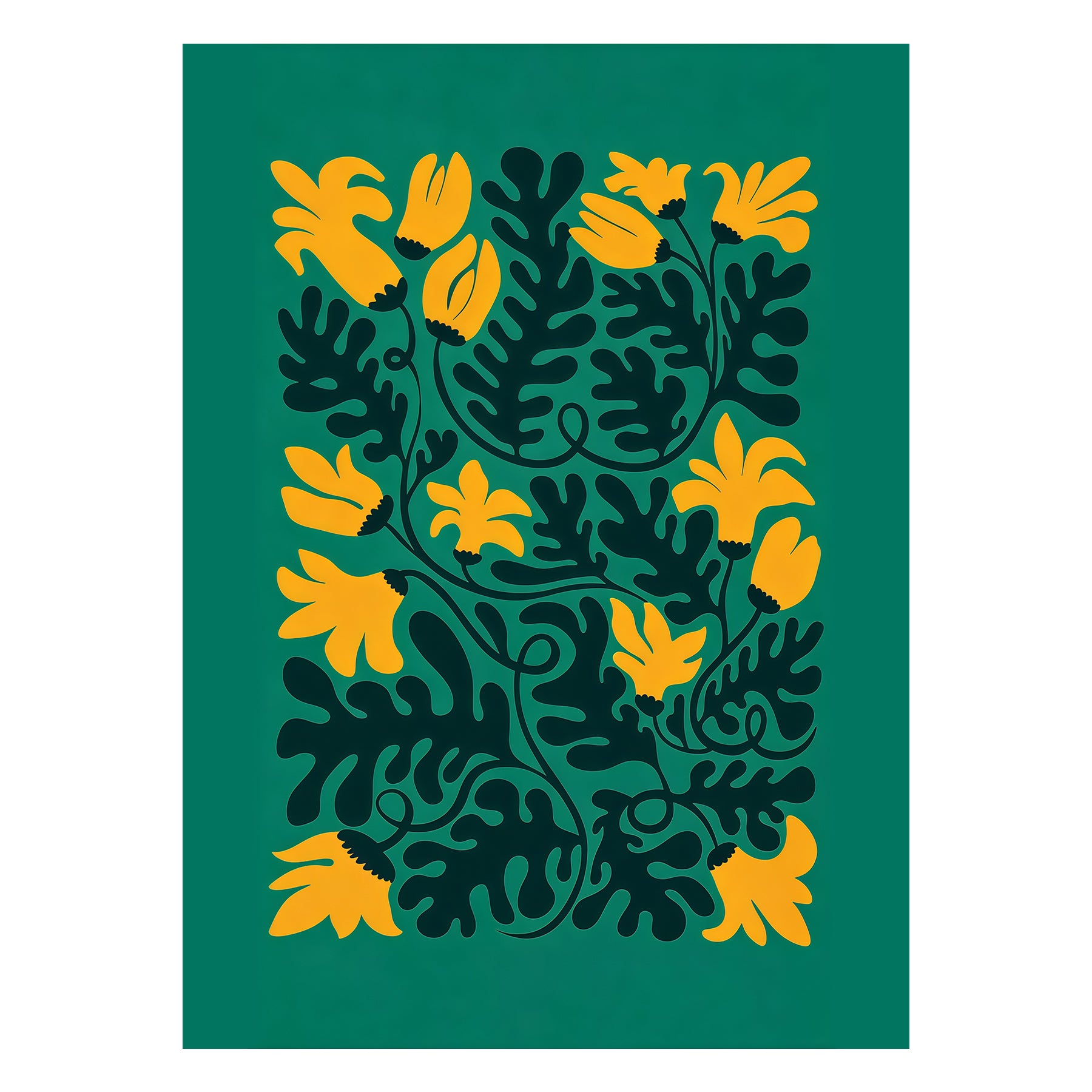 Boho Yellow Floral Black Abstract Leaves Pattern Throw Blanket