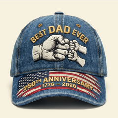 "Best Grandpa Ever" 3 Generations Fist Bump Patriotic Denim Baseball Cap