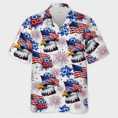 Patriotic Bald Eagle Sunglasses USA Flag Floral Hawaiian Shirt