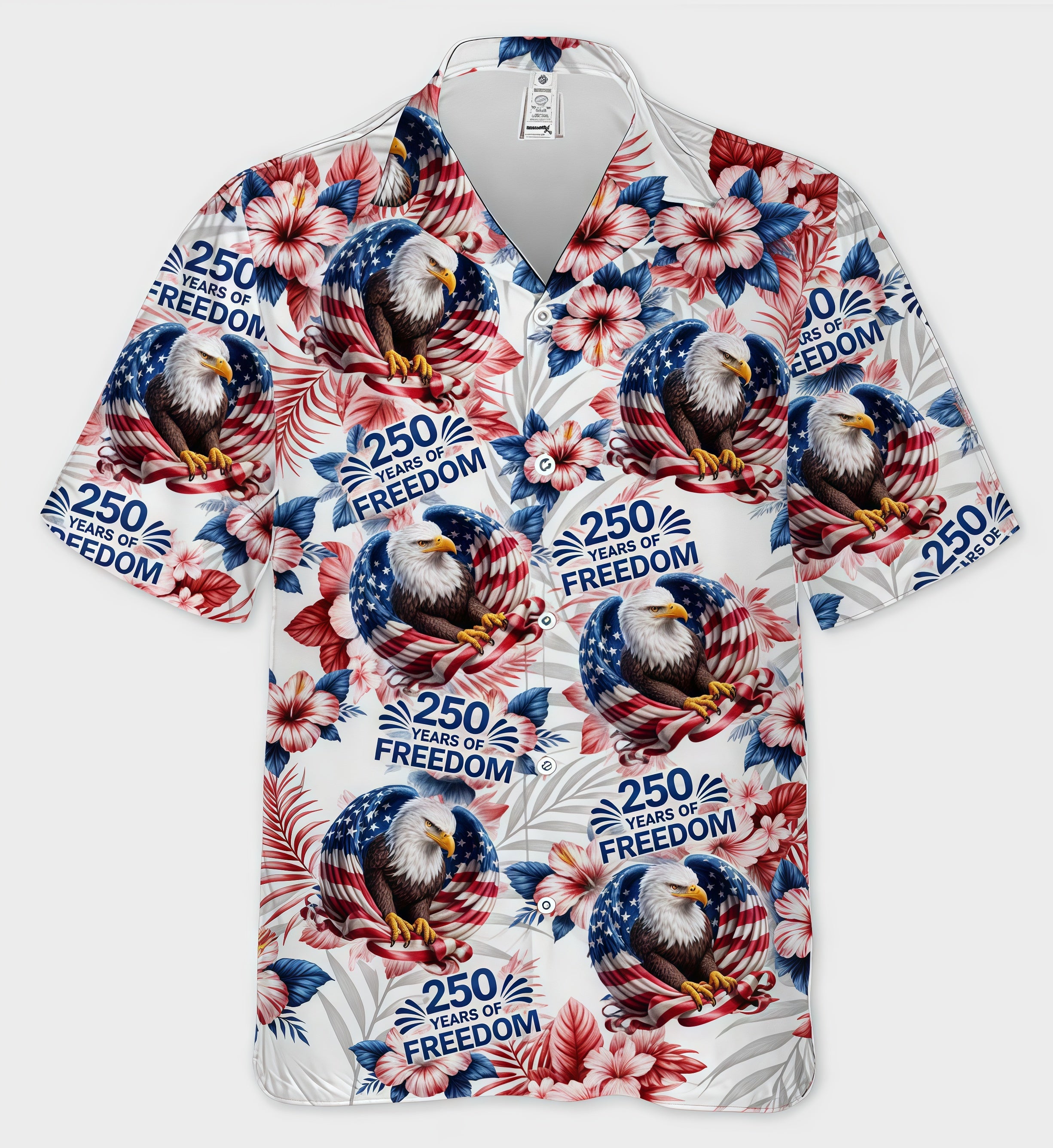 USA 250 Years of Freedom Bald Eagle Tropical Floral Hawaiian Shirt