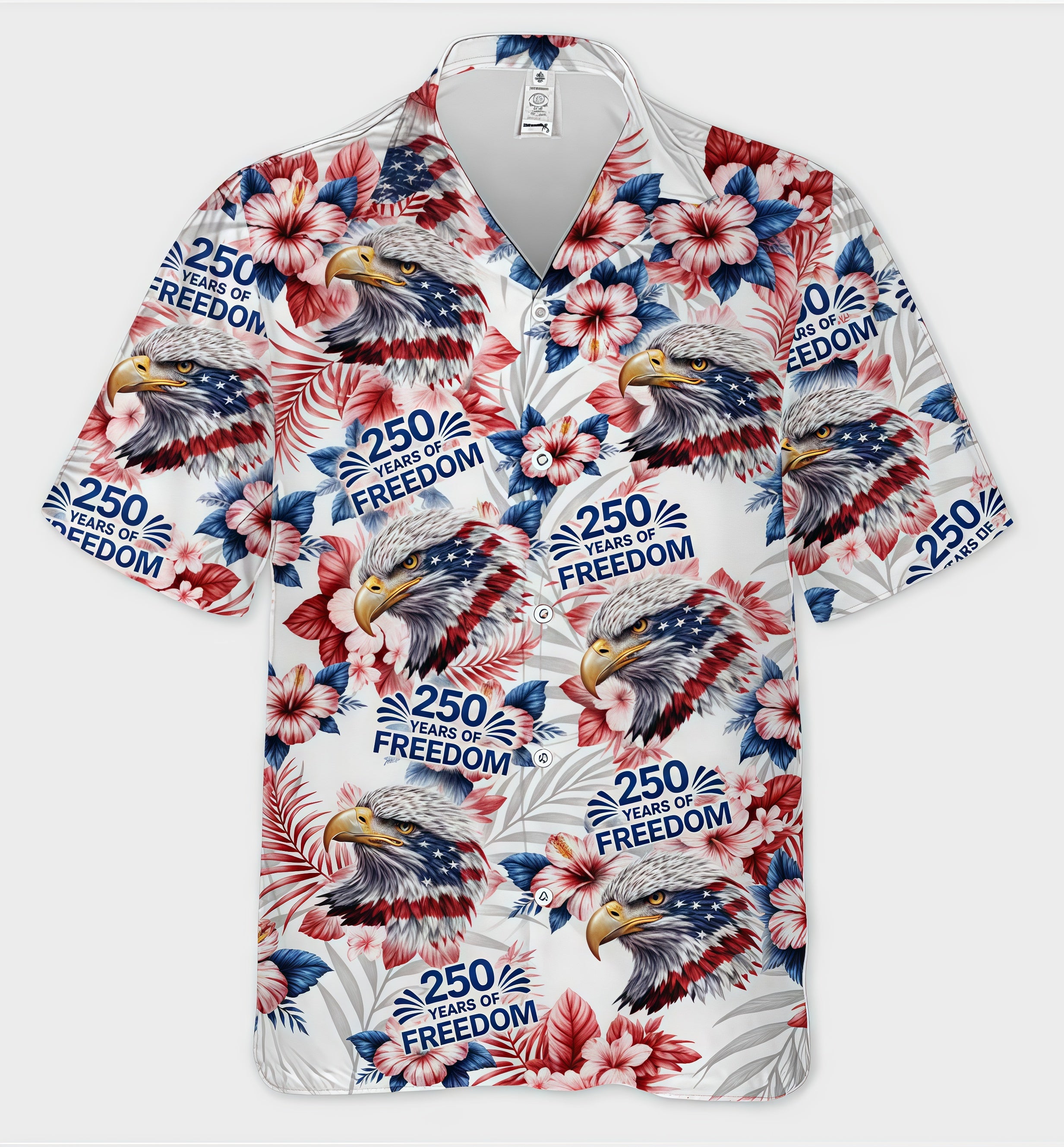 USA 250 Years of Freedom Bald Eagle Tropical Floral Hawaiian Shirt