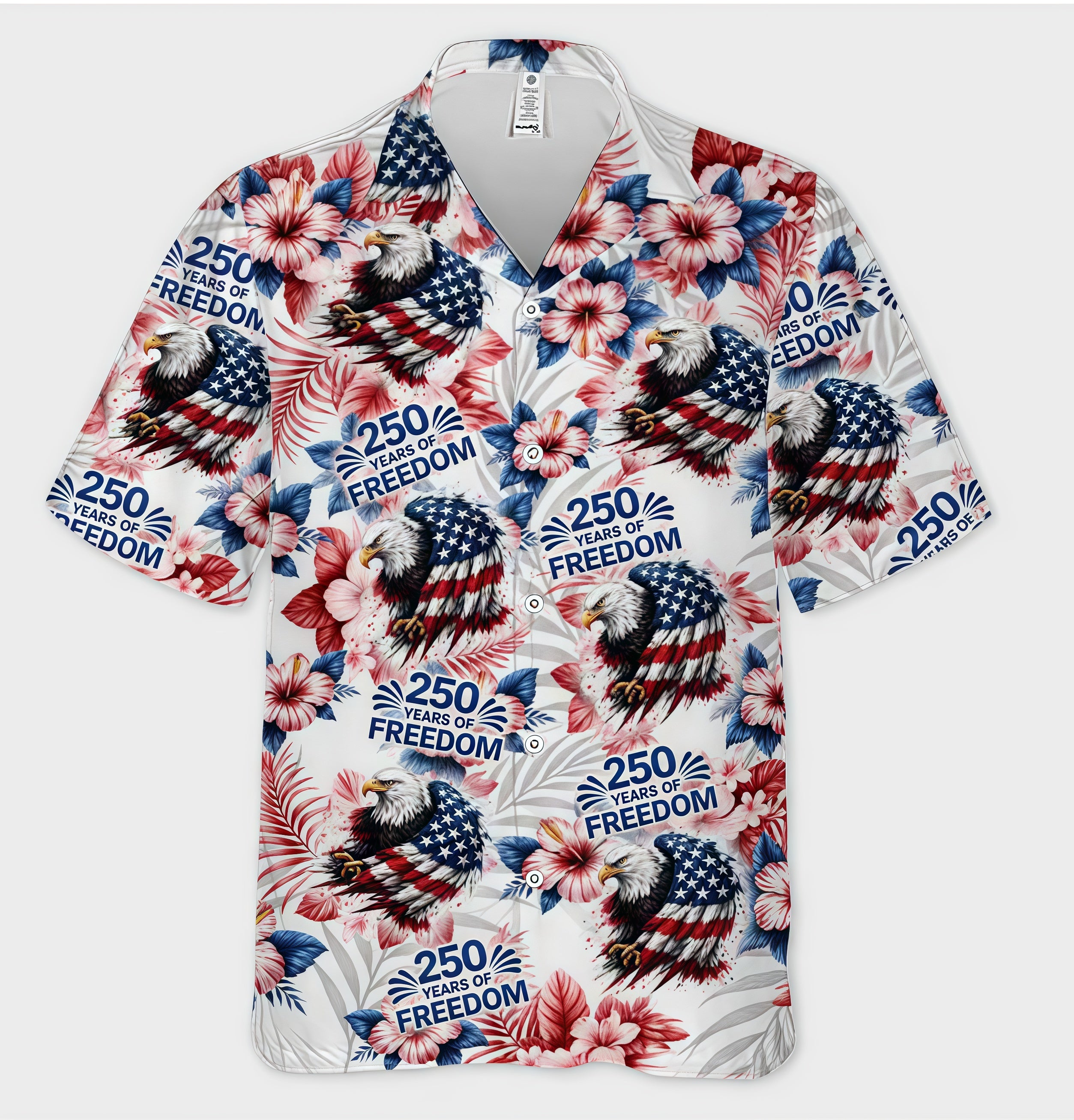 USA 250 Years of Freedom Bald Eagle Tropical Floral Hawaiian Shirt