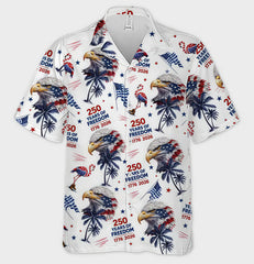 1776‑2026 250 Years of Freedom Eagle Flamingo Palm Tree Aloha Shirt