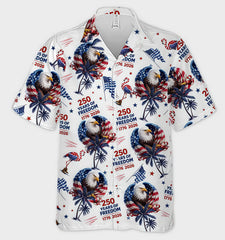 1776‑2026 250 Years of Freedom Eagle Flamingo Palm Tree Aloha Shirt