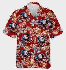 Red Background Bald Eagle Tropical Leaf Patriotic Hawaiian Shirt