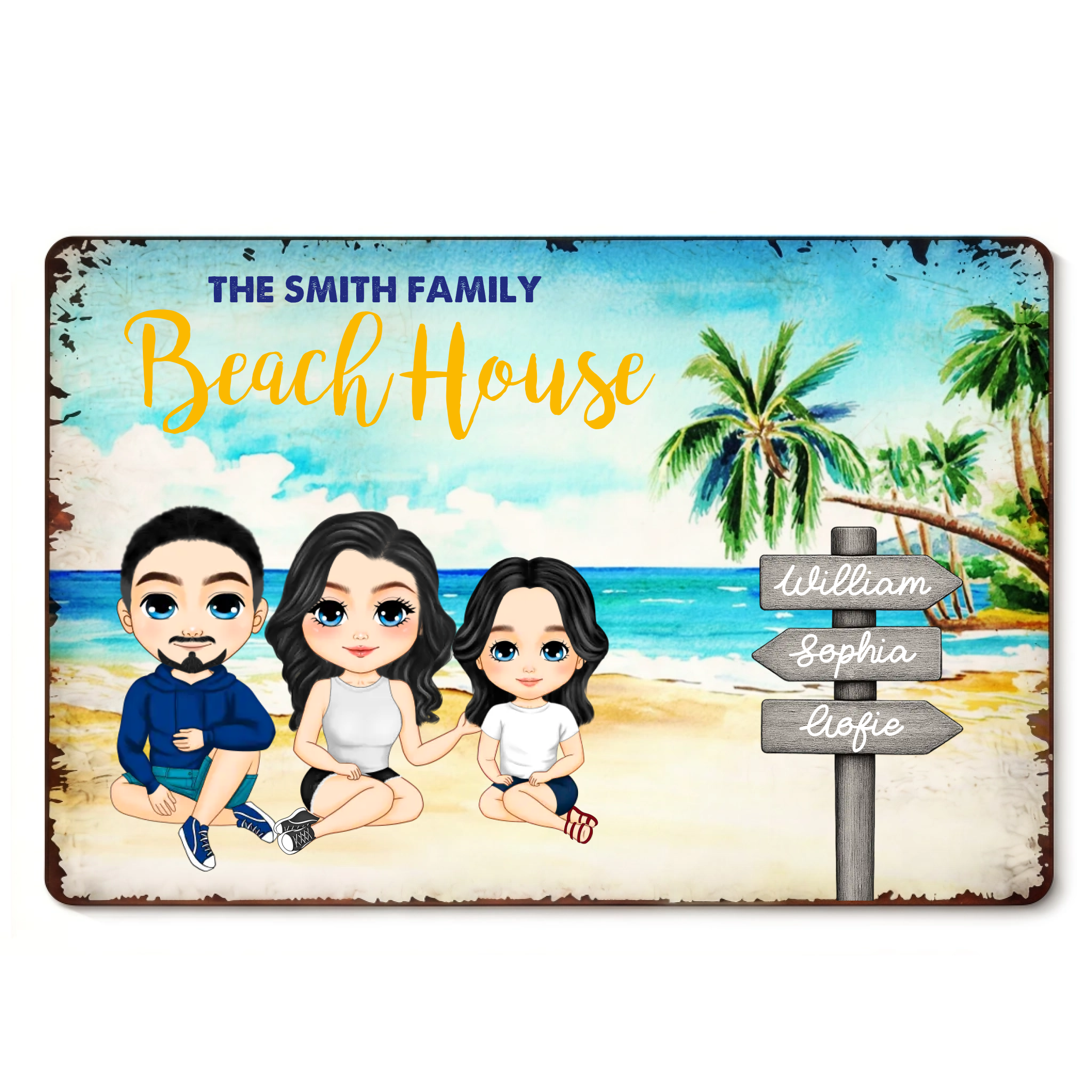 Personalized Family Beach House Custom Vintage Tin Sign