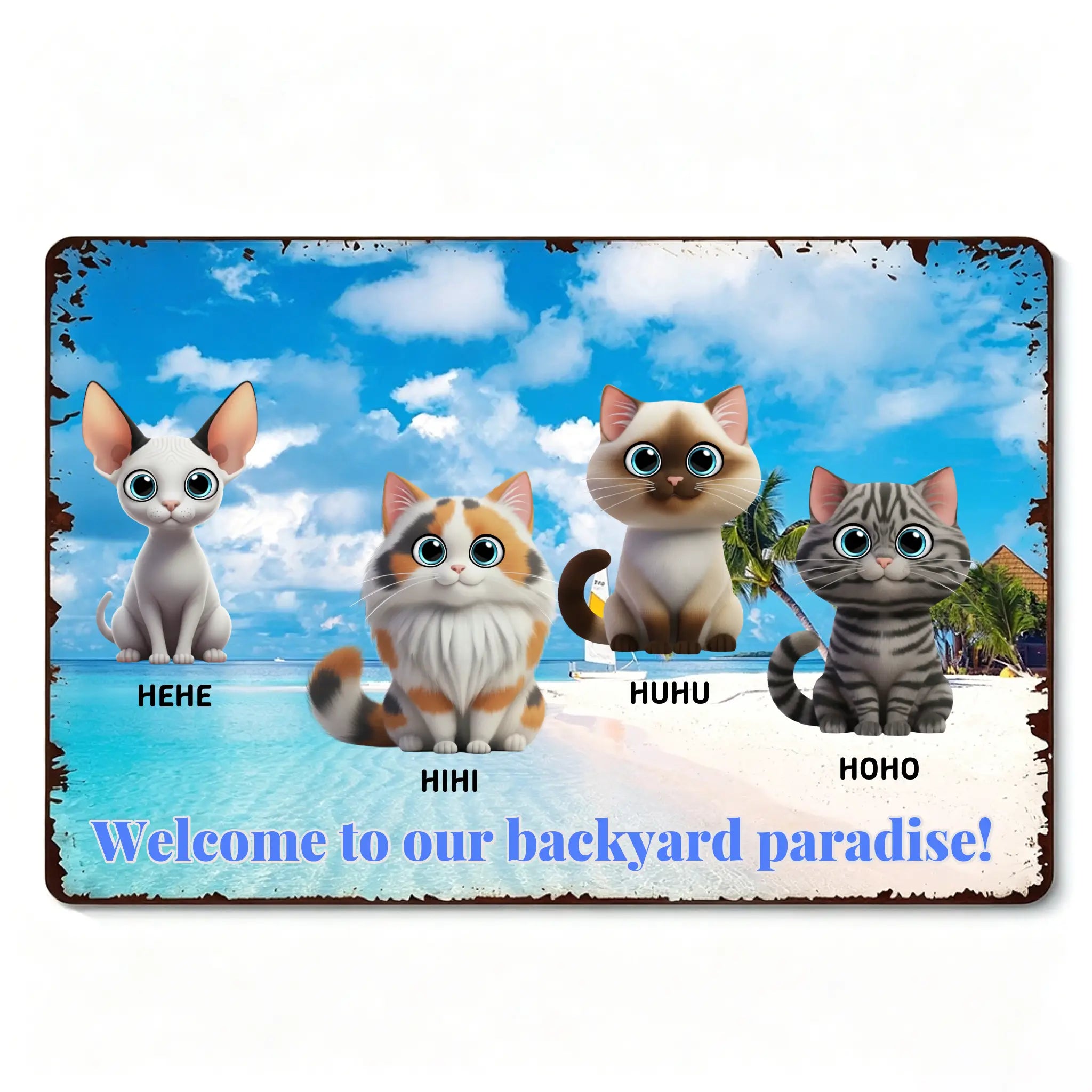 Custom Cat Names Backyard Paradise Metal Sign Beach Wall Decor
