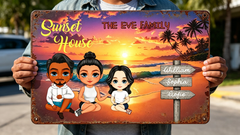 Custom Sunset House Family Portrait Personalized Vintage Metal Wall Sign