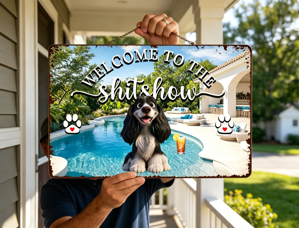 Personalized Cartoon Spaniel Dog Vintage Tin Sign Backyard Patio Decor