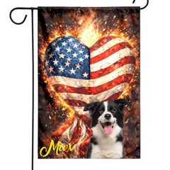 Custom Fire Heart Shaped American Flag Garden Flag, Grunge Patriotic Love USA Yard Banner Customizable 4th of July Decor