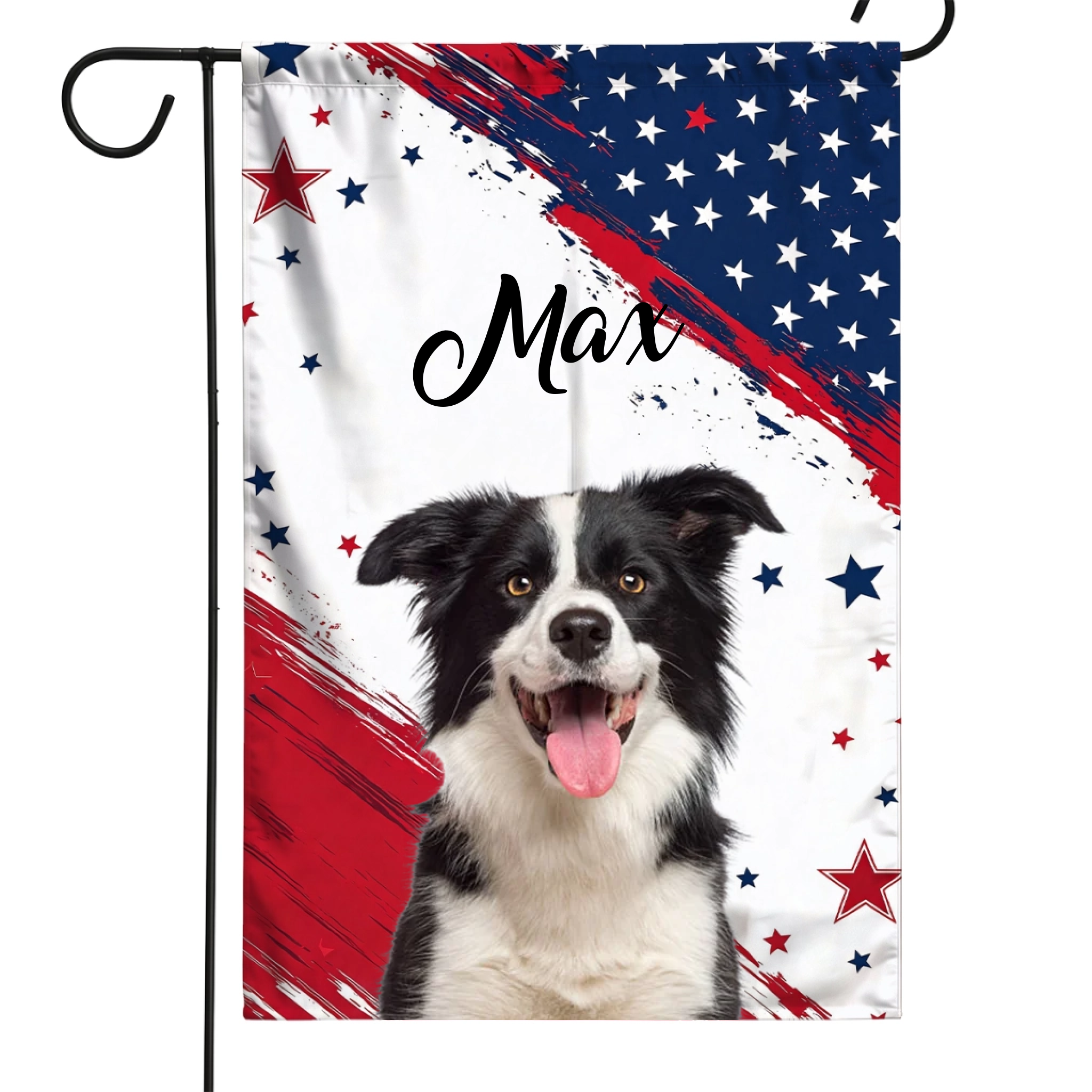 Custom Brush Stroke USA Star Garden Flag, Abstract Red White Blue Patriotic Yard Flag Customizable 4th July Outdoor Sign