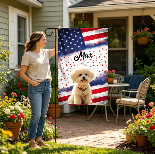 Custom Watercolor American Flag Garden Flag, Red Blue Scattered Stars Patriotic Yard Flag Customizable 4th of July Outdoor Decor