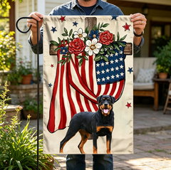 Custom Floral Cross American Garden Flag, Vintage Rose Star Patriotic Yard Flag Customizable Independence Day Outdoor Banner