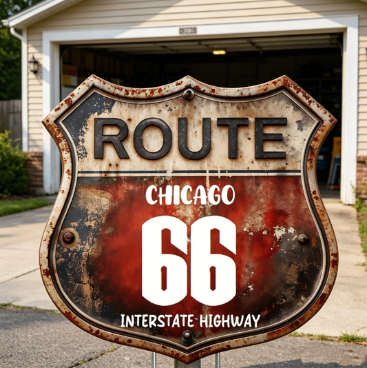 Customized iron plate route signs - You can add your own route numbers, city names or favorite highway text.