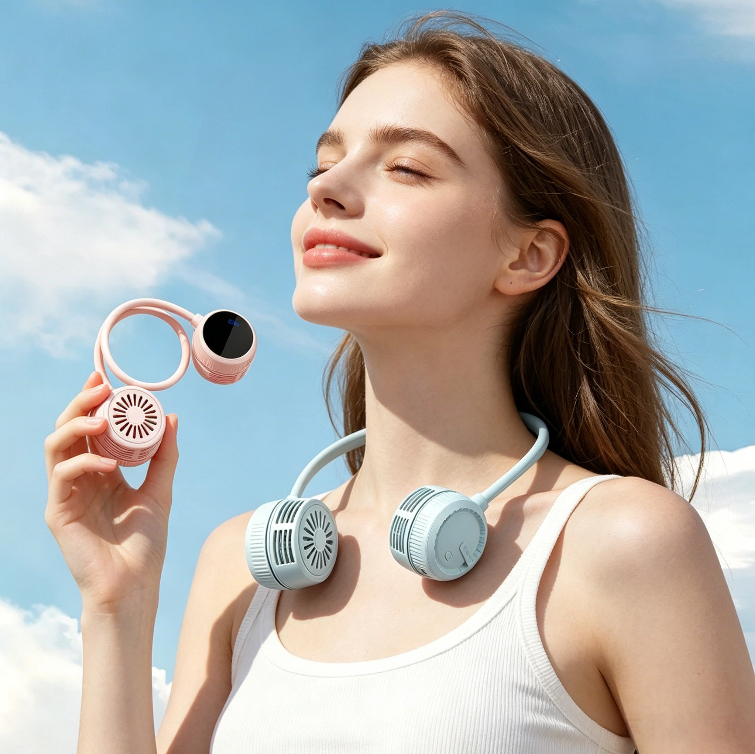 Neck-mounted small fan - Portable and foldable