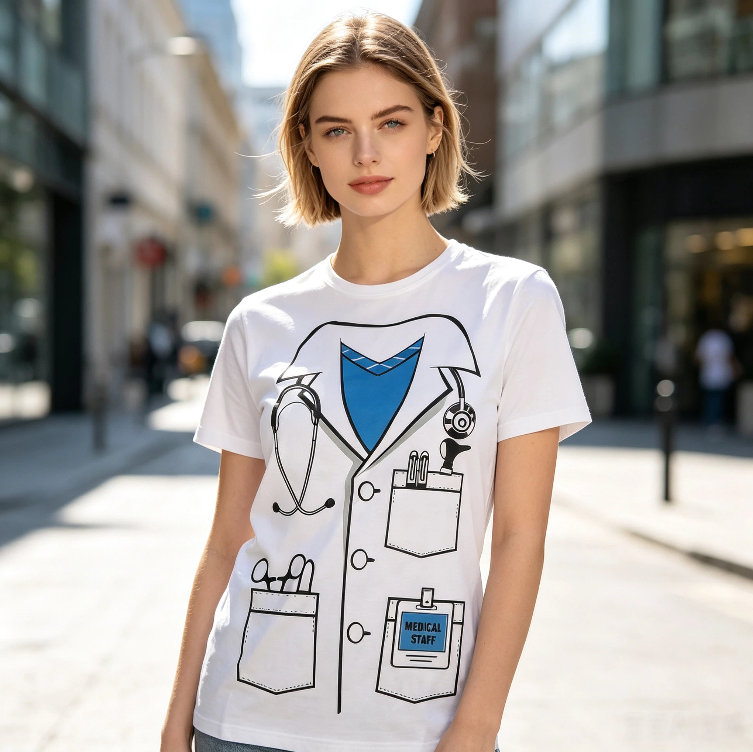 Nurse fun-print short-sleeved shirt - Creative commemorative top for healthcare workers