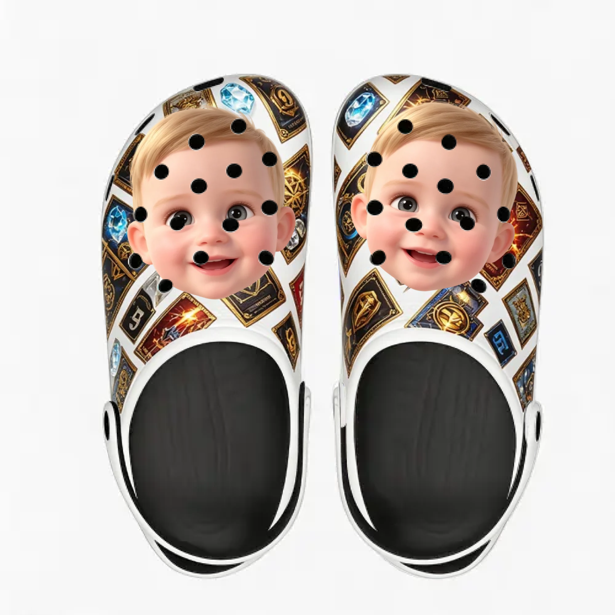 Upload your own photos to customize your slippers. DND tabletop game print - ankle sandals, customizable images, casual outdoor beach slippers, suitable for TTRPG enthusiasts.