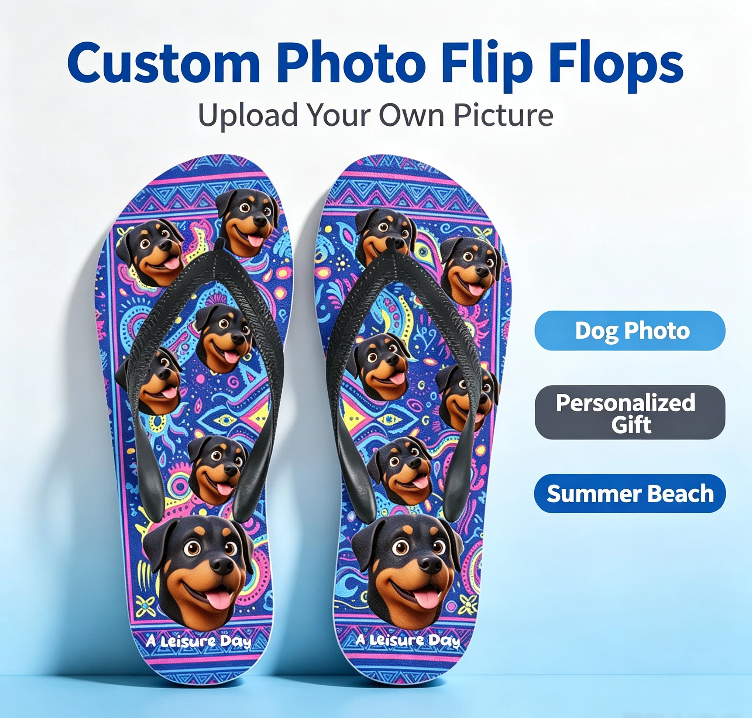Retro Pezzi pattern custom printed flip-flops - Personalized photo Summer outdoor beach flat sandals