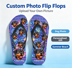 Retro Pezzi pattern custom printed flip-flops - Personalized photo Summer outdoor beach flat sandals