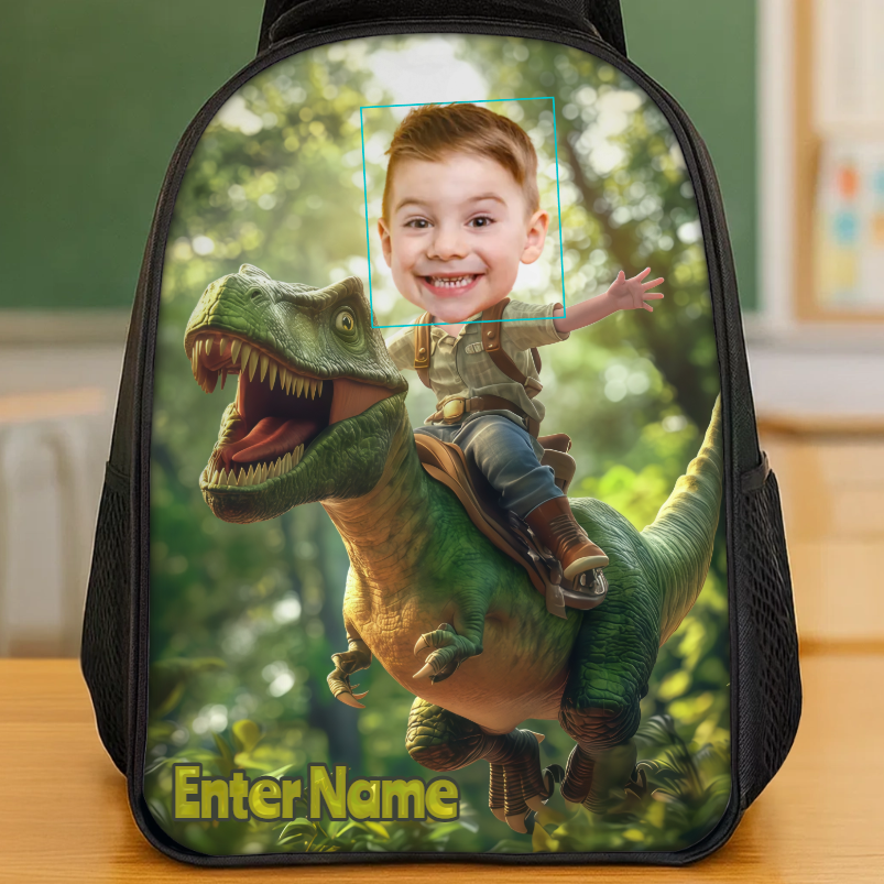 Customized photo like a dinosaur roaring - Personalized custom schoolbag - Student gift