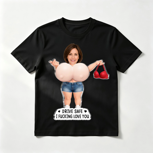 Customized cotton short-sleeved photo shirt - Personalized Anniversary Wedding Gifts For Husband And Wife, Him And Her - Squeeze Me, I Miss You