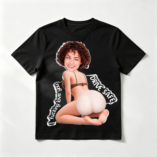 Customized cotton short-sleeved photo shirt - A personalized anniversary or wedding gift for couples or individuals - Drive safely, I'll be here waiting