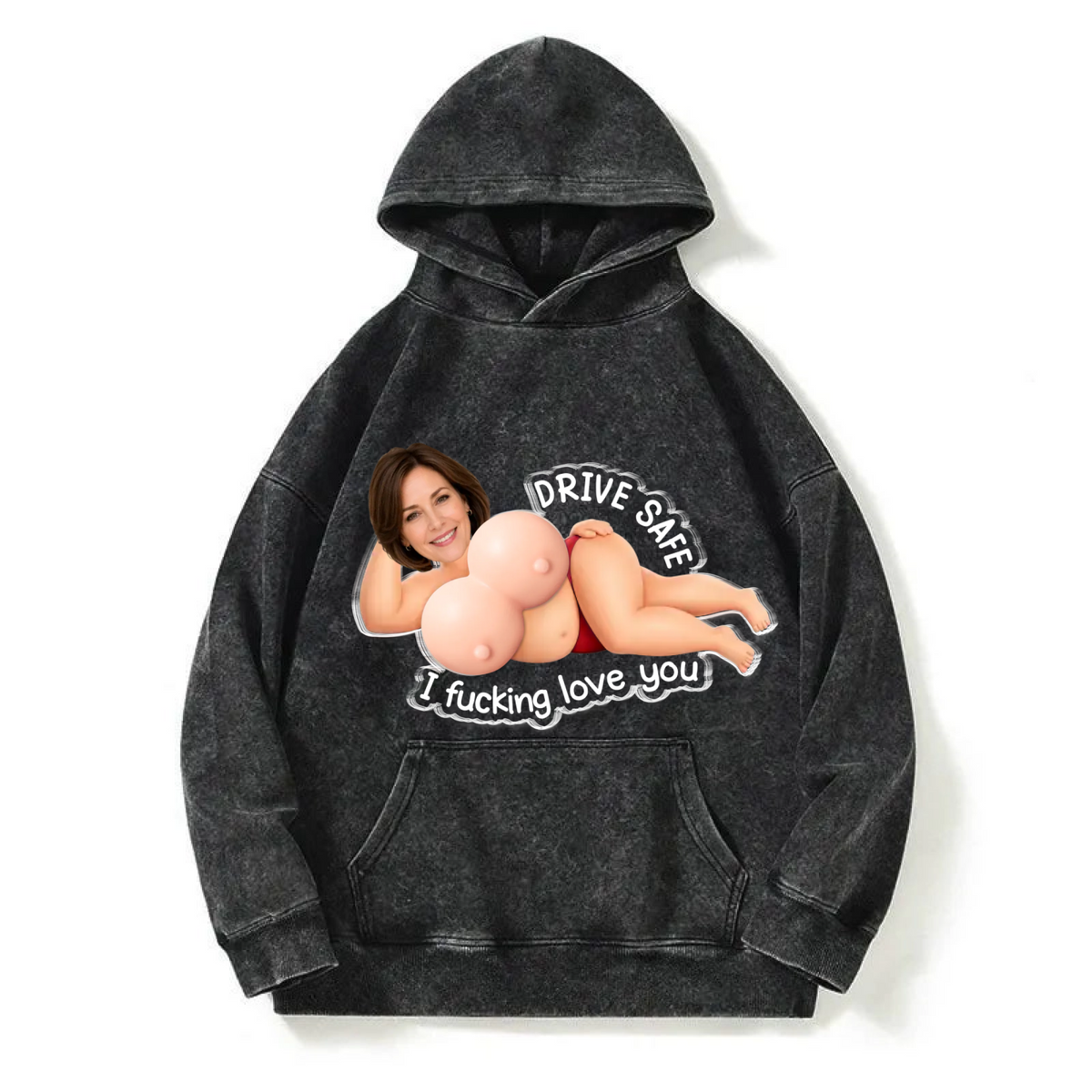 Customized sweatshirt featuring a sexy and humorous couple image- Personalized Anniversary Wedding Gifts For Husband And Wife, Him And Her – Keep Your Eyes On The Road