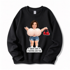 Customized sweatshirt featuring a sexy and humorous couple image- Personalized Anniversary Wedding Gifts For Husband And Wife, Him And Her - Squeeze Me, I Miss You