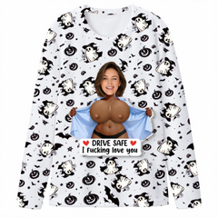 Personalized Halloween long-sleeved pajamas, custom-made sexy and humorous couple image icons - Unzip the shirt