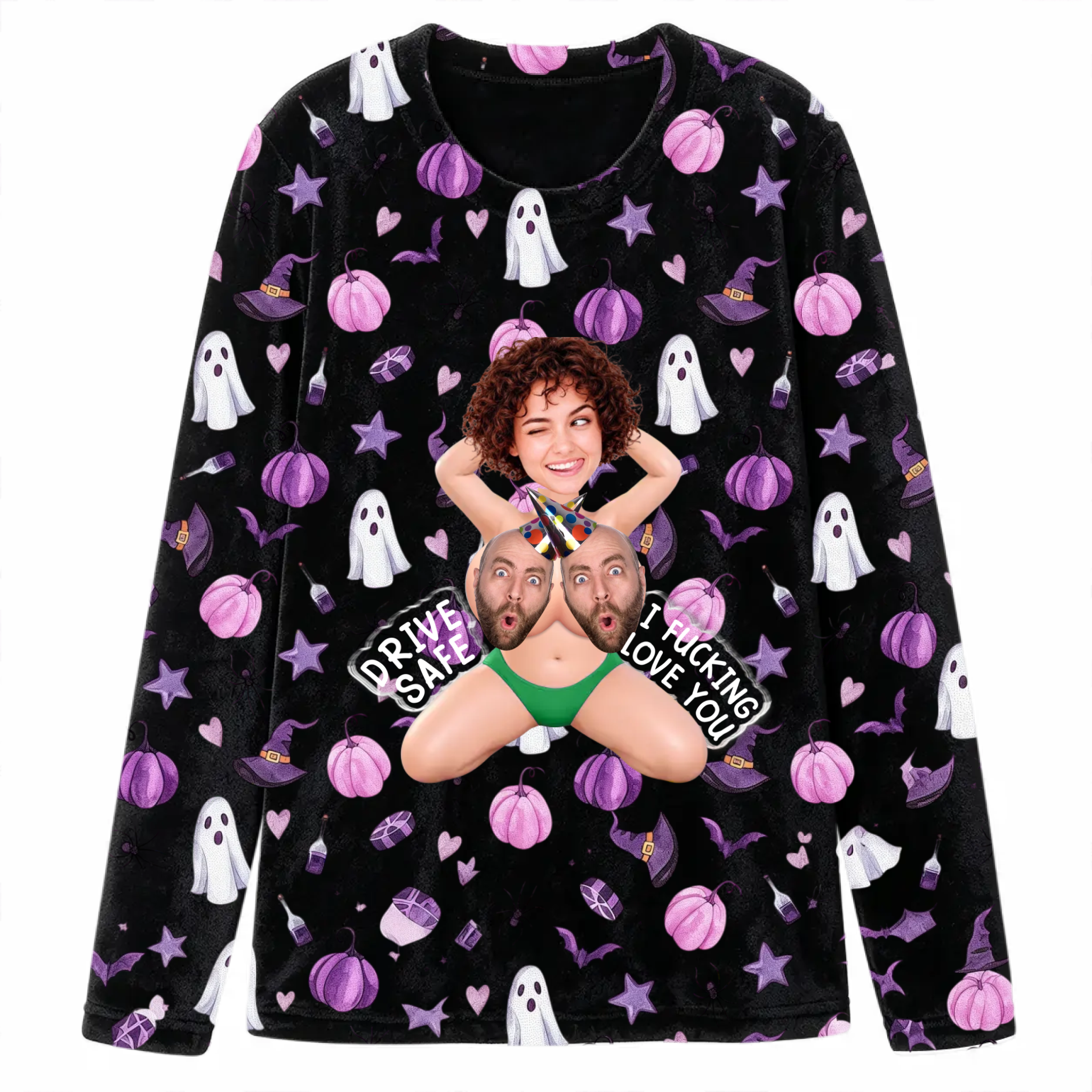 Personalized long-sleeved pajamas - Halloween surprise gift - Sexy and humorous couple double portrait
