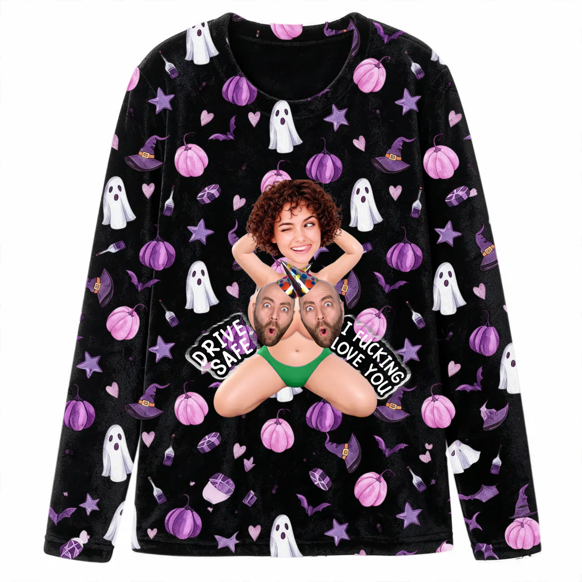 Personalized long-sleeved pajamas - Halloween surprise gift - Sexy and humorous couple double portrait
