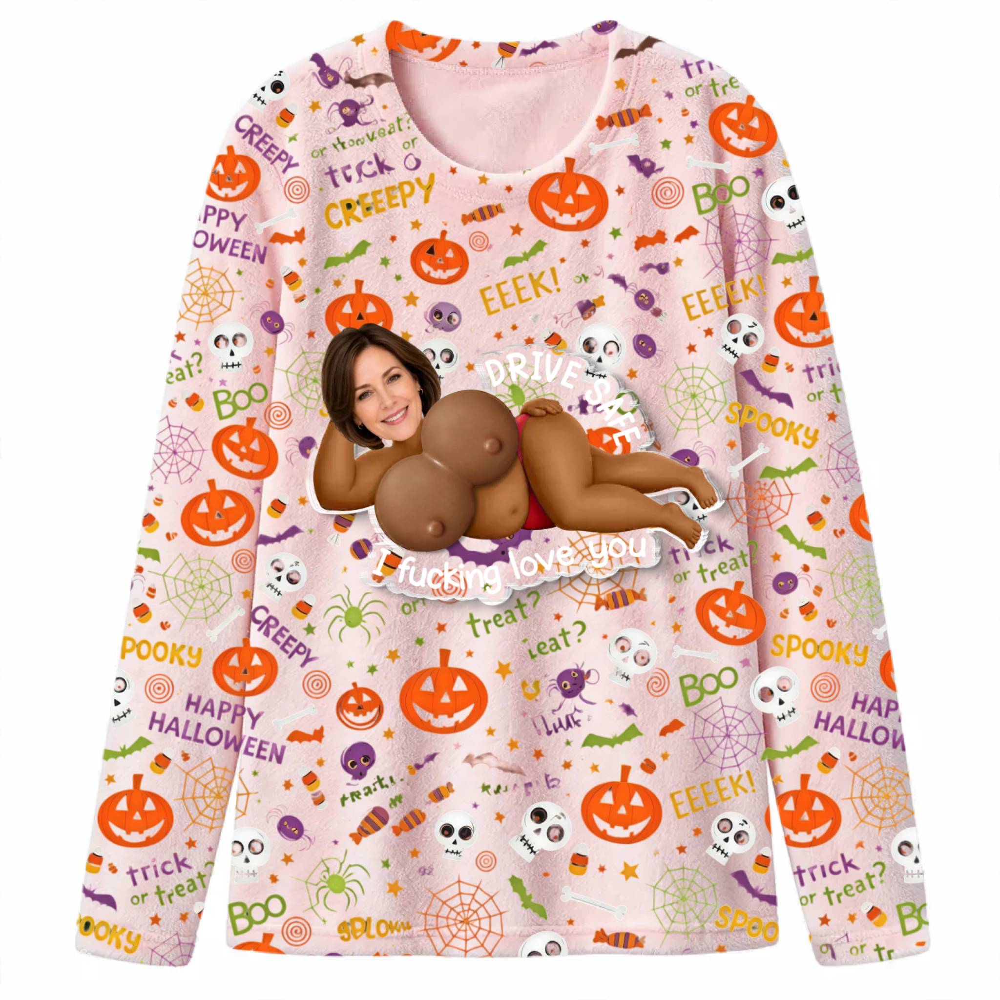 Personalized long-sleeved pajamas - Customized sexy and humorous couple pattern - Halloween surprise gift