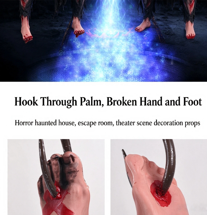 Halloween scary props - iron chain, hand hook, foot hook, head hook, haunted house scene, garden decoration