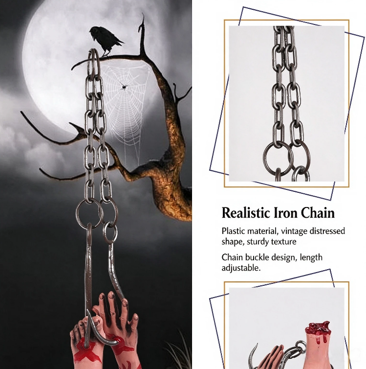 Halloween scary props - iron chain, hand hook, foot hook, head hook, haunted house scene, garden decoration