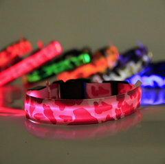 LED Camo Light Up Dog Collar, Glowing Safety Collar for Night Walking, Adjustable Nylon Pet Collar for Small Medium Large Dogs